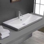 CeraStyle 032100-U/D Drop In Bathroom Sink, White Ceramic, Rectangular
